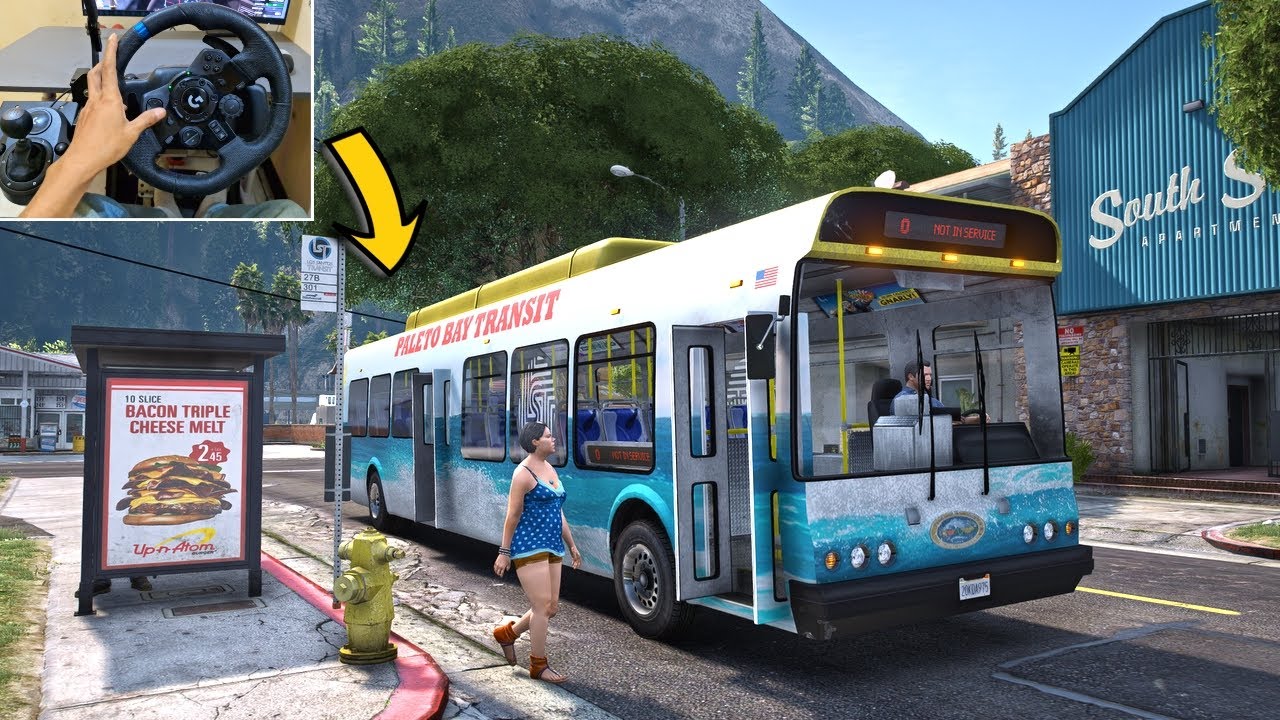 GTA 5 Lets Go to Work as Bus Driver Blaine County Transit - Steering Wheel Gameplay