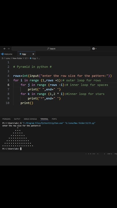 Python Pattern Program: Perfect Pyramid ! Pyramid Pattern Using Loops ...