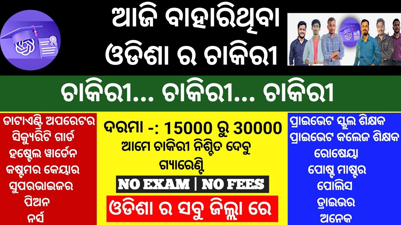Jobs In Odisha Today's Jobs In Odisha Jobs chakiri private jobs in Odisha government