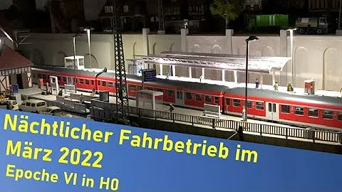 Modellbahn H0 - Nächtlicher Fahrbetrieb im Bahnhof Klais in Epoche VI