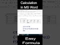 Calculation Formula in Word #Shorts #Tricks #Msword #Fast
