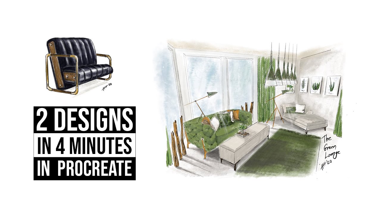 PROCREATE Tutorial INTERIOR DESIGN - 2 DESIGNS in 4 MINUTES - Digital ...