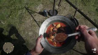 Red Dead Redemption 2 - Horseshoe Overlook: Grab a Stew Bowl \& Eat First \& Third Person (2018)