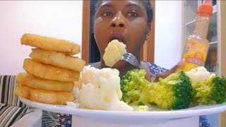 BROCCOLI CAULIFLOWER FISH RICE MUKBANG WITH SALSA AJI