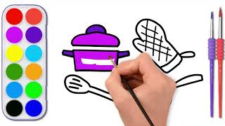 Comment dessiner et colorier des articles de cuisine | Draw and Colour Kitchen Items screenshot 1