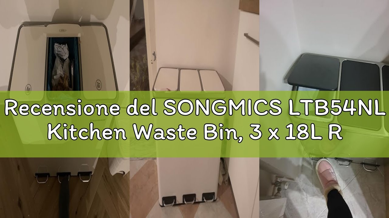 Recensione del SONGMICS LTB54NL Kitchen Waste Bin, 3 x 18L Recycling Bin, 3 Compartments for Recycli