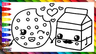 Dibuja y Colorea Una Linda Galleta Y Una Caja De Leche 🍪🥛🐄🌈 Dibujos Para Niños