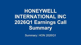 HONEYWELL INTERNATIONAL INC 2026Q1 : Honeywell (HON) Q1 2026 Earnings: STRONG Performance & Outlook!