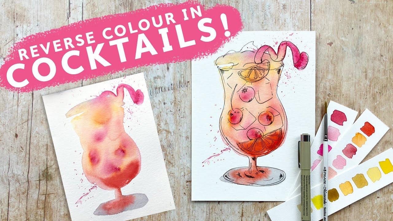 Draw What You See - Watercolour Cocktails! Reverse Colouring In - YouTube