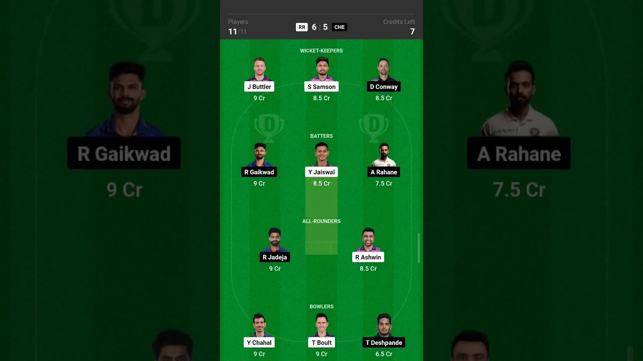 (RR VS CSK) TATA IPL DREAM 11 TEAM