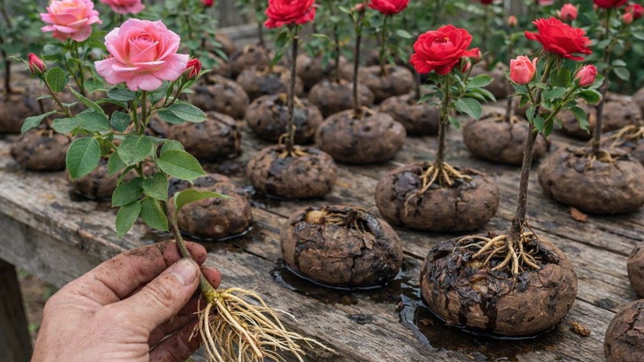 Втыкание черенков роз в картофелину – простой способ ускорить рост корней.