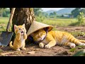 Mama Cat Collapses from Exhaustion While Working in the Field – Kitten Rushes to Rescue in Time !