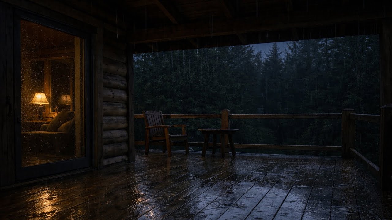 Night Rain at a Forest Cabin 🌲 Calming Rain Sounds for Sleep
