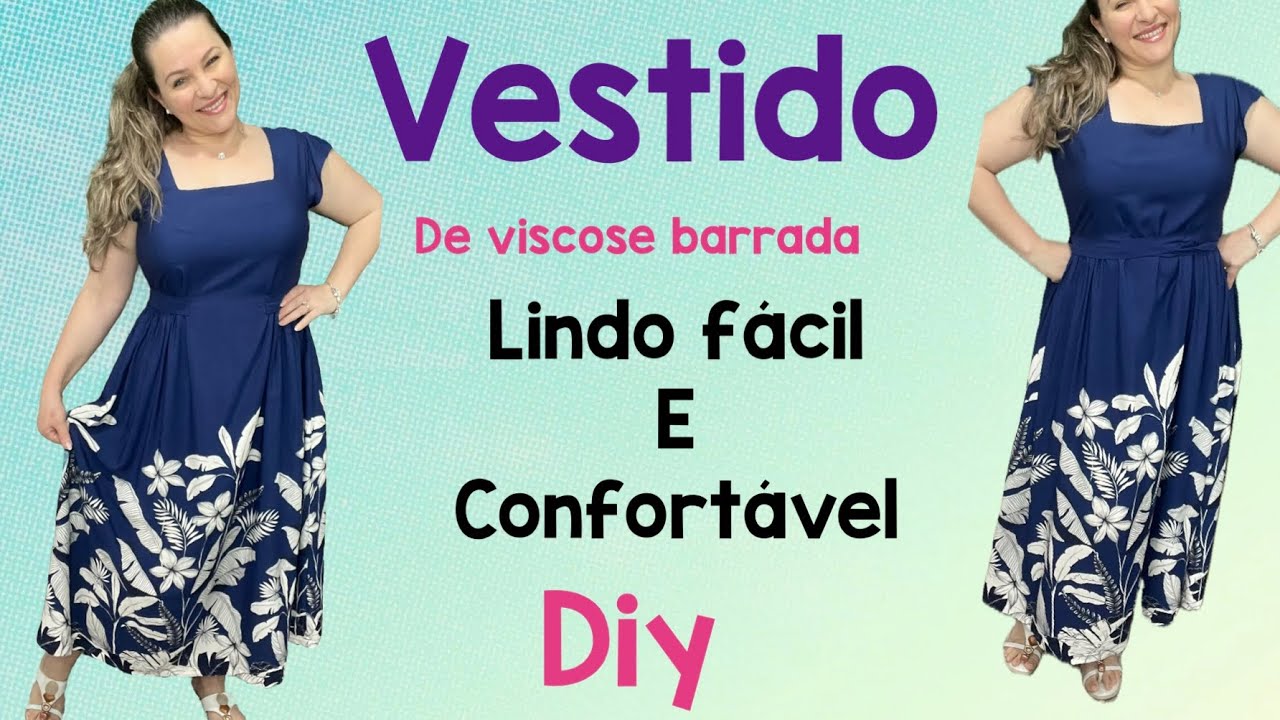 VESTIDO COM DECOTE QUADRADO E FRANZIDO NA LATERAL DE VISCOSE,corte e costura fácil #dress #vestidos 
