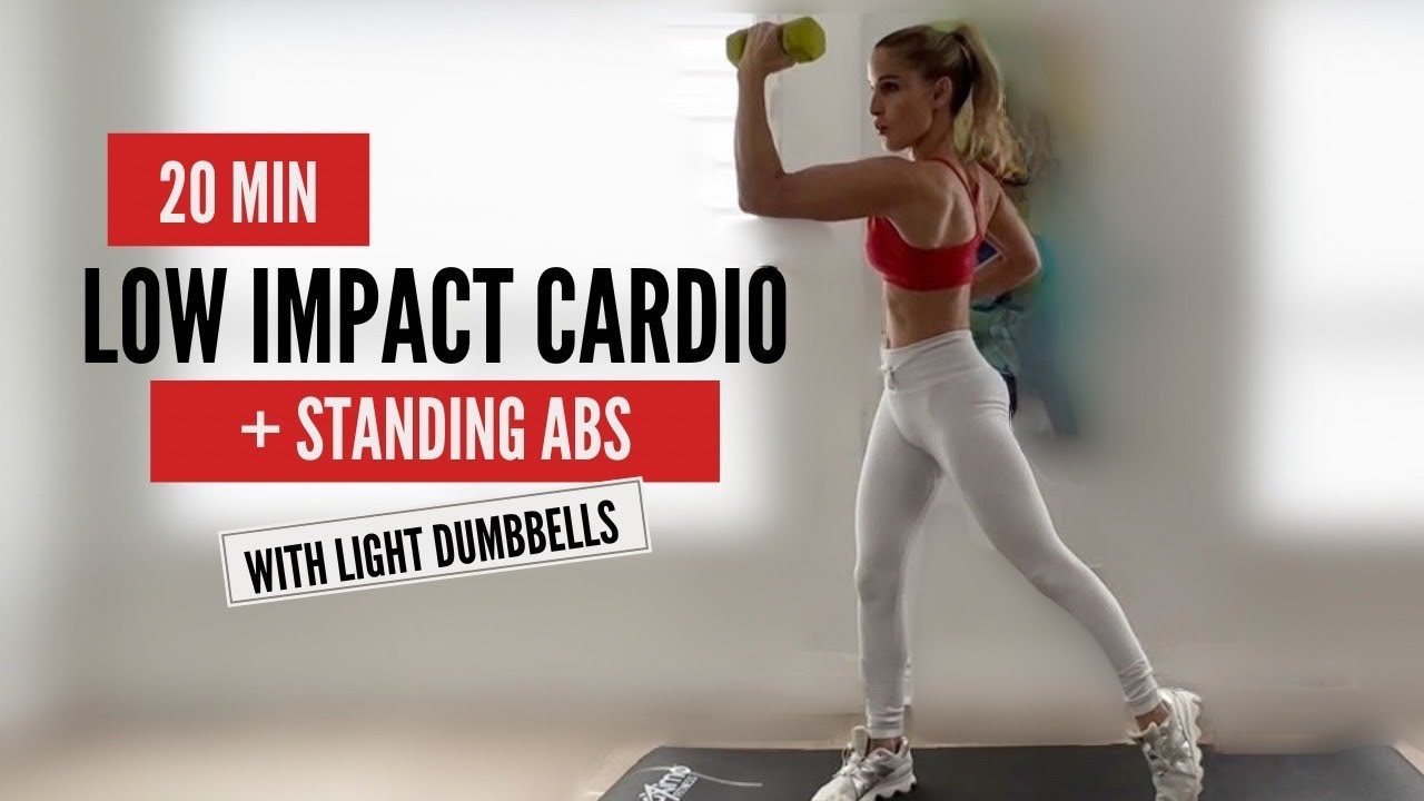 KNEE FRIENDLY Cardio + Standing Abs | With Light Dumbbells | LOW IMPACT ...