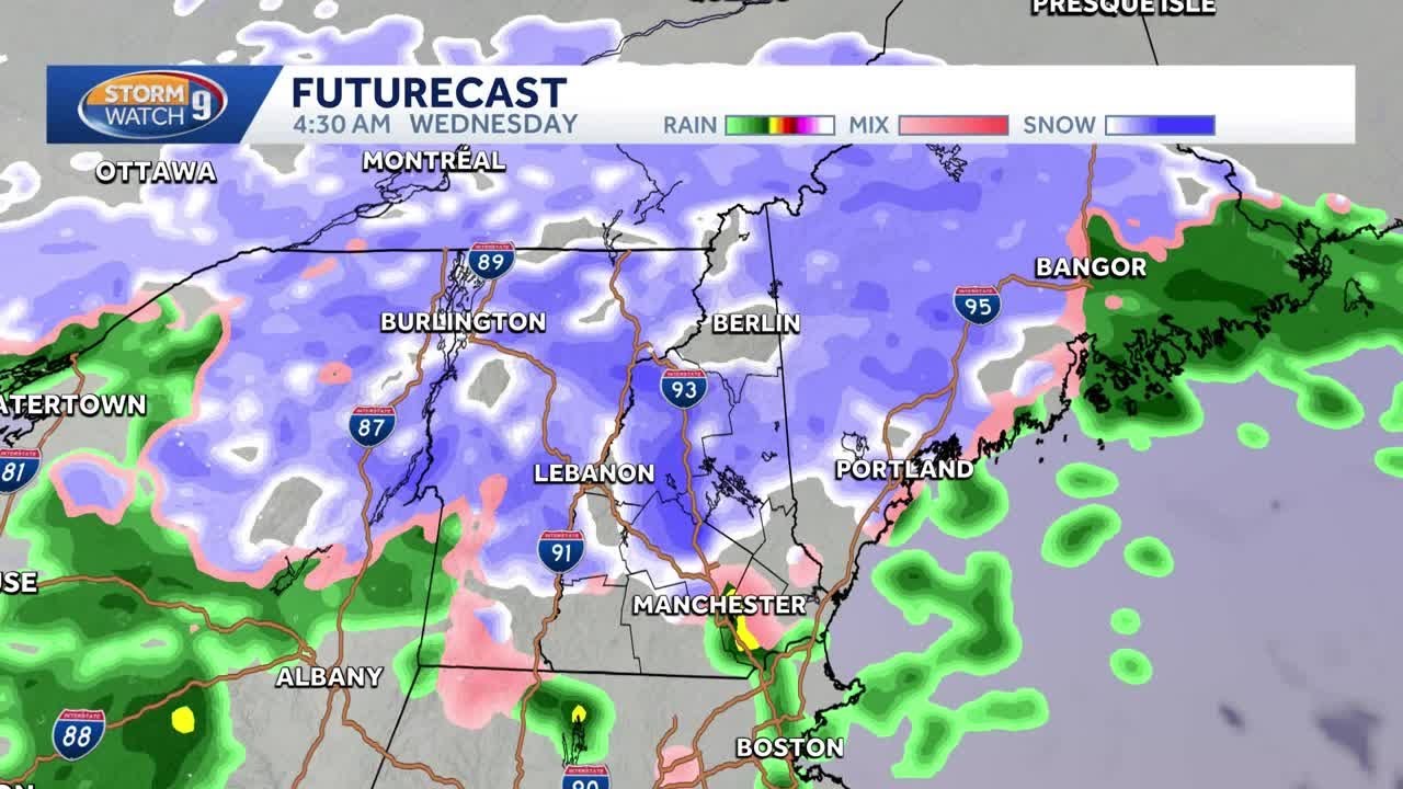 New Hampshire hourly weather: Track snow, wintry mix Tuesday night into ...