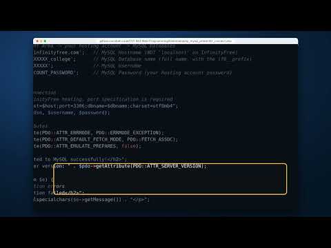 PHP + MySQL Primer · Part 1: Connect PHP to MySQL on InfinityFree (PDO)