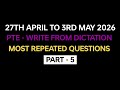 PTE Listening Write from Dictation (Part-5) May 2026 Exam Prediction | Write from Dictation 2026