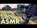 Asmr walking on mud  wood  water  grass  gravel  straw  iceland nature