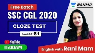 Cloze Test For SSC CGL by Rani Ma'am | Class- 61