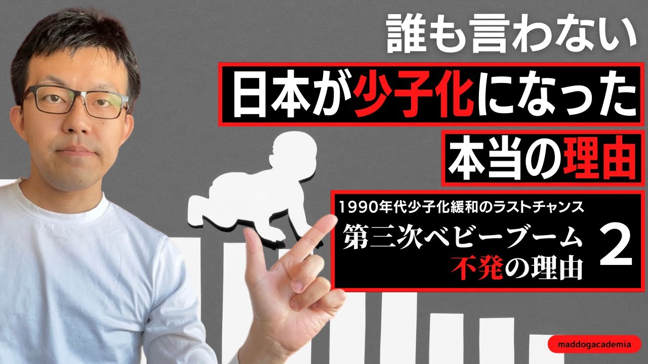 『誰も言わない日本が「少子化」を止められなかった本当の理由【2】』1990年代なぜ団塊ジュニア世代による第三次ベビーブームは不発に終わったのか?! 少子化加速の真実【狂犬アカデミア】
