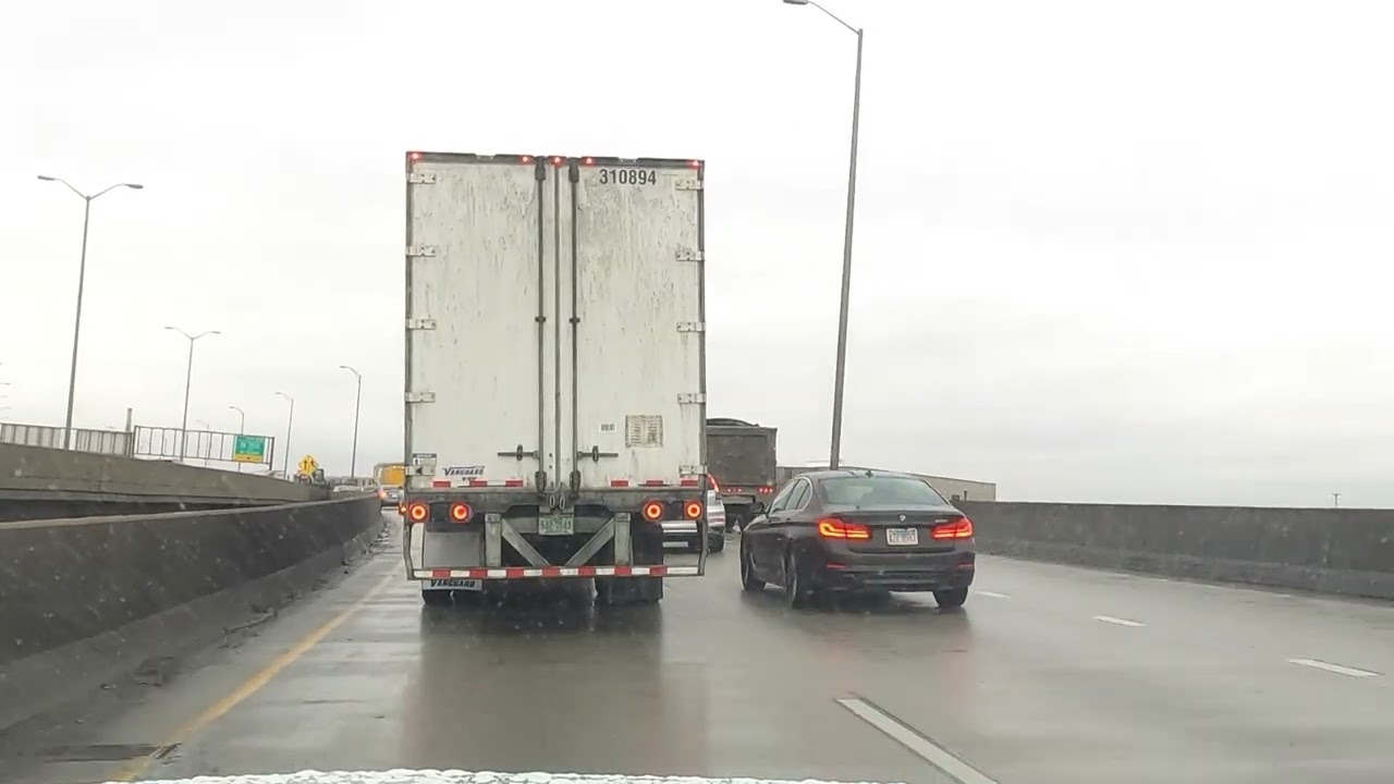 Chicago POV Drive Morning Rush Hour Traffic on the Dan Ryan heading downtown 