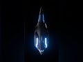 A sleek spaceship with glowing lights orbits Earth against a starry backdrop.
