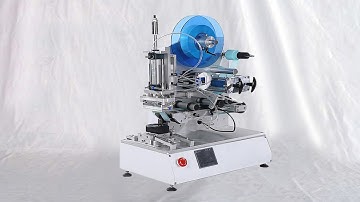 semi automatic flat bottles curved shaped container rolling labeling MC custom labels applicator