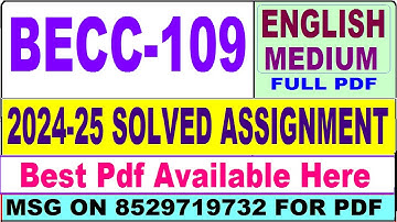 BECC 109 solved assignment 2024-25 || becc 109 solved assignment 2025 in English || ignou becc109