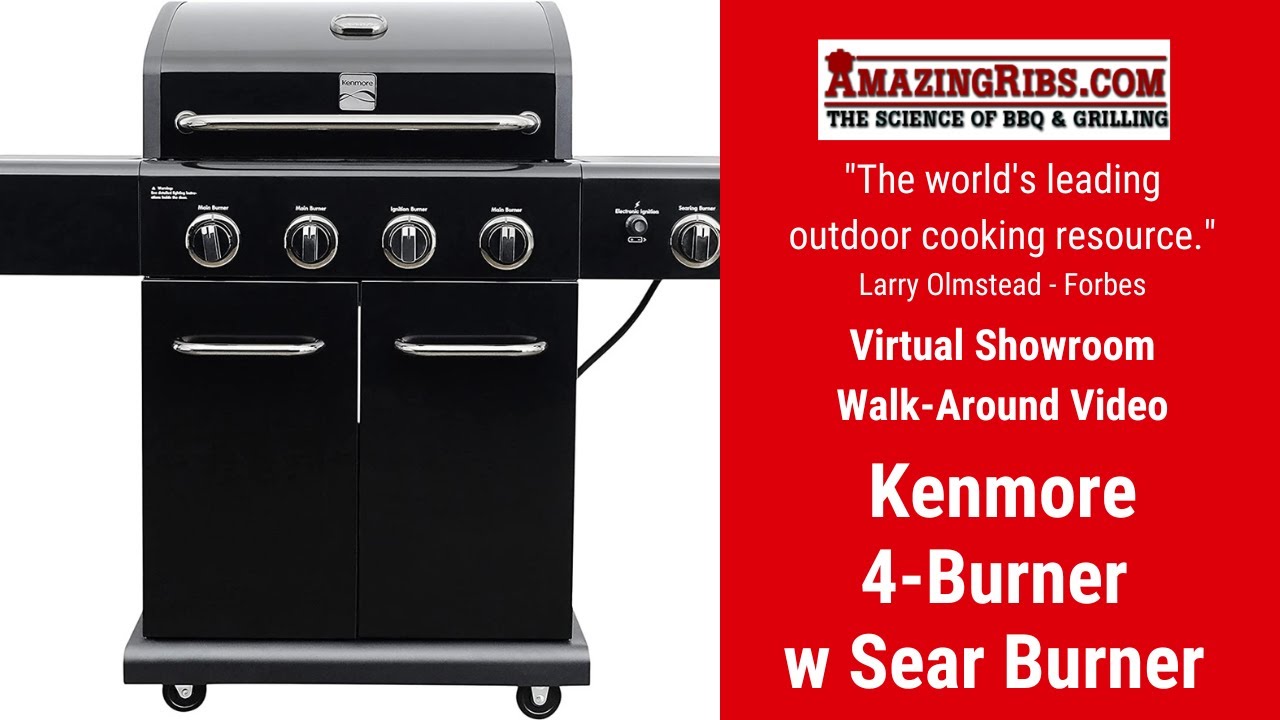 Kenmore 4-Burner Smart Gas Grill with Side Searing Burner, Black