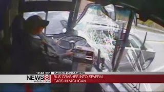 Video shows bus crash after police say driver fell asleep