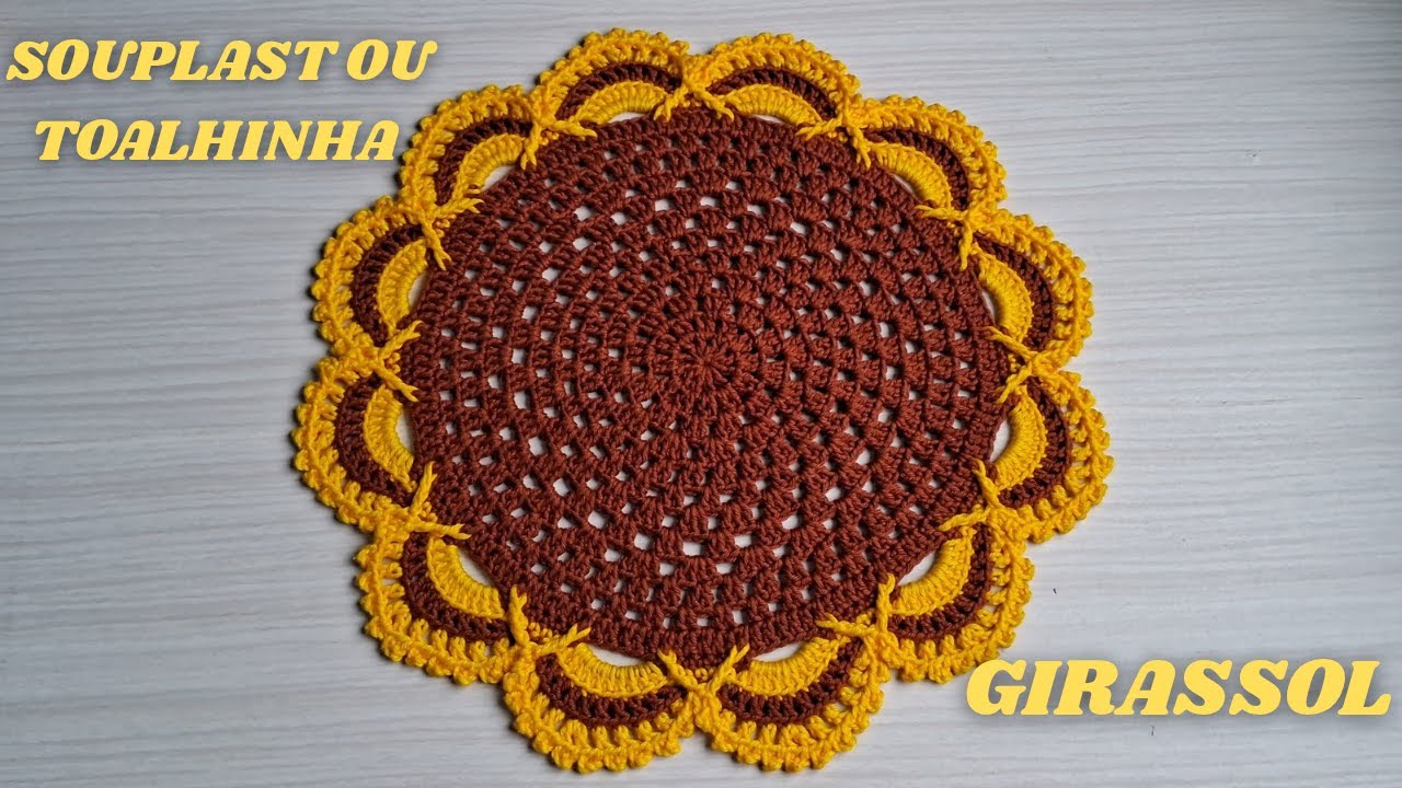 SOUSPLAT OU TOALHINHA DE CROCHÊ GIRASSOL PASSO A PASSO
