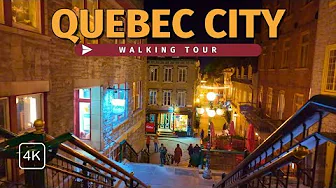 Autumn Night Walk in Old Quebec 🍁 | Canada Walking Tour in 4K with Captions