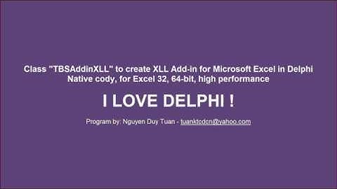 Create XLL Add-in for Excel in Delphi very easy and high performance
