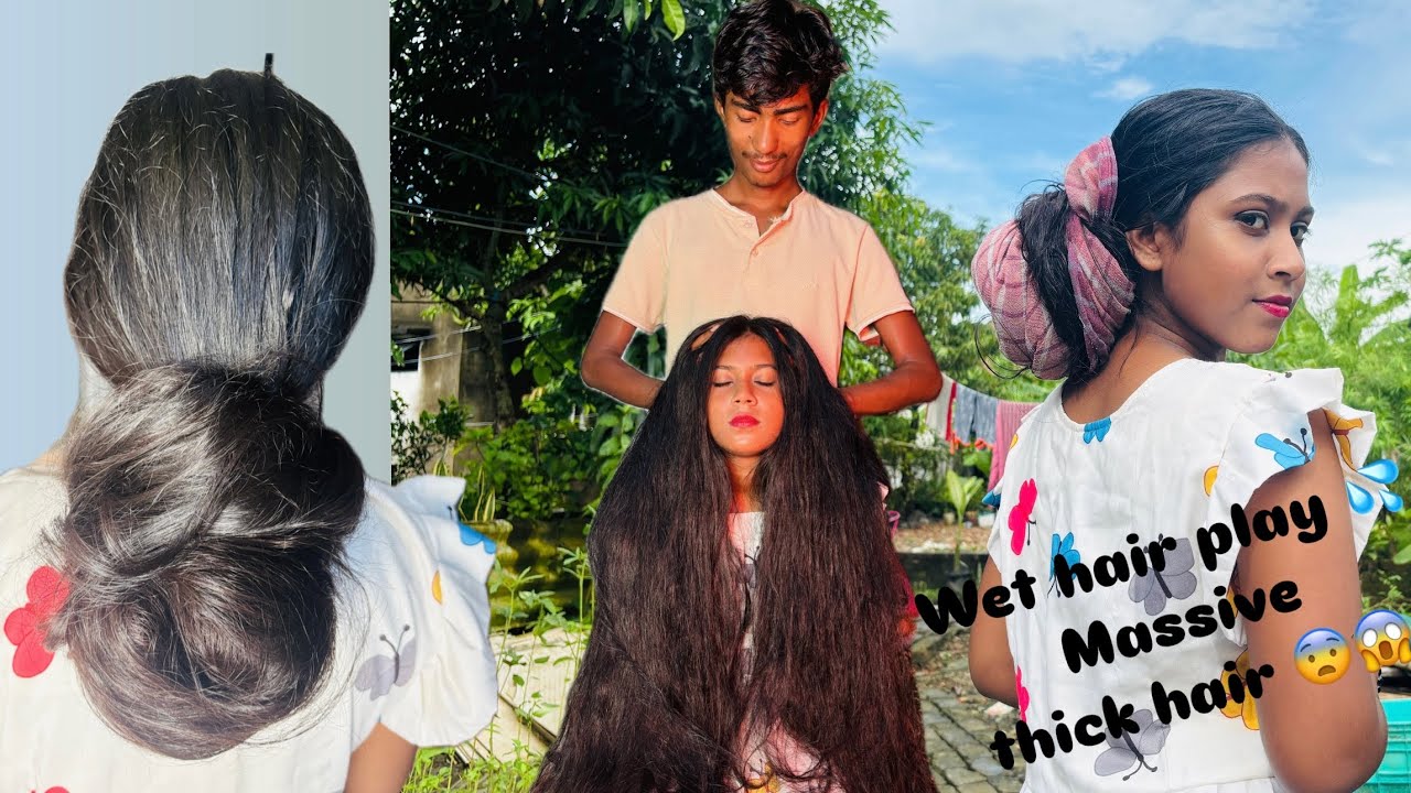 Secretly long hair touch by neighbour🫣 Wet 💦 long hair play by male || wet long hair drying 😍