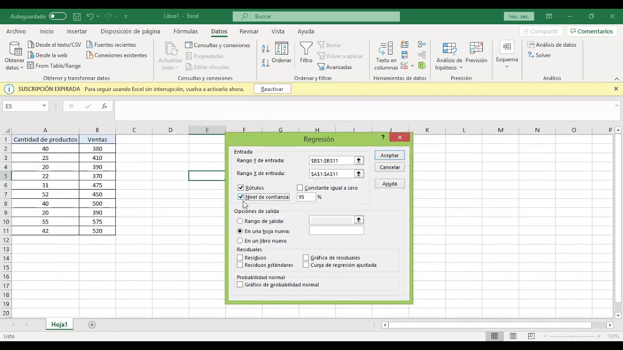 Regresión Lineal Simple en Excel - YouTube