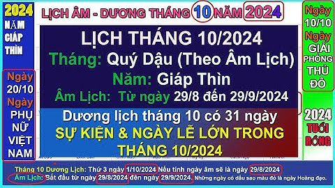 Ngày 10 tháng 10 dương lịch là ngày gì năm 2024