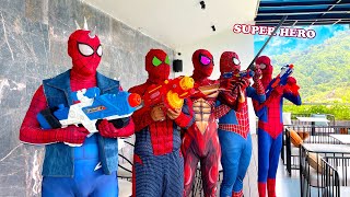 5 RED SPIDER-MAN Bros || No No No , Today is RED COLOR DAY !! ( Red Food , Red Nerf Gun ... )