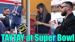 Taylor Swift spotted in the Super Bowl VIP suite while Travis Kelce was strolling on the Field