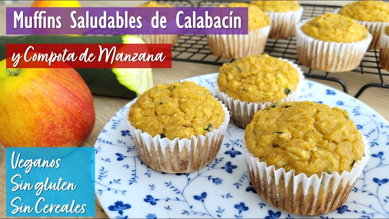 Muffins Saludables de Calabacín y Manzana (Veganos, Sin Gluten, Sin Cereales, Sin Azúcar)