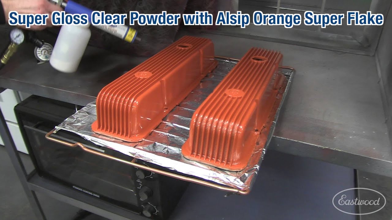 How To Powder Coat Valve Covers Chevy Orange with Flake Eastwood