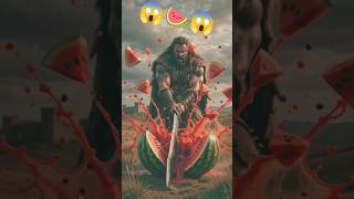 Giant Warrior Slices a Massive Watermelon! 😱🍉😱 #ai #Shorts