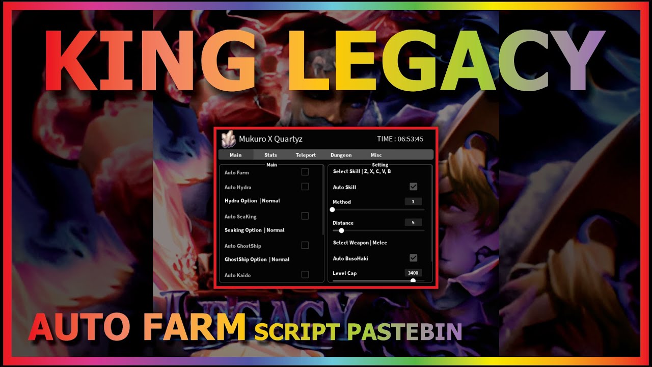 KING LEGACY Script Pastebin 2023 UPDATE 4.6 AUTO FARM, AUTO RAID, SEAKING