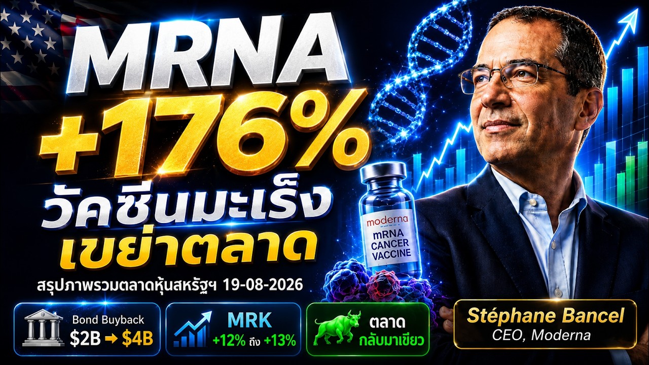 ⁣MRNA พุ่ง 176%! Moderna–Merck ผ่านด่าน Phase 3 วัคซีนมะเร็ง | หุ้นสหรัฐ 19 ส.ค. 2026 #ไอเดียลงทุน