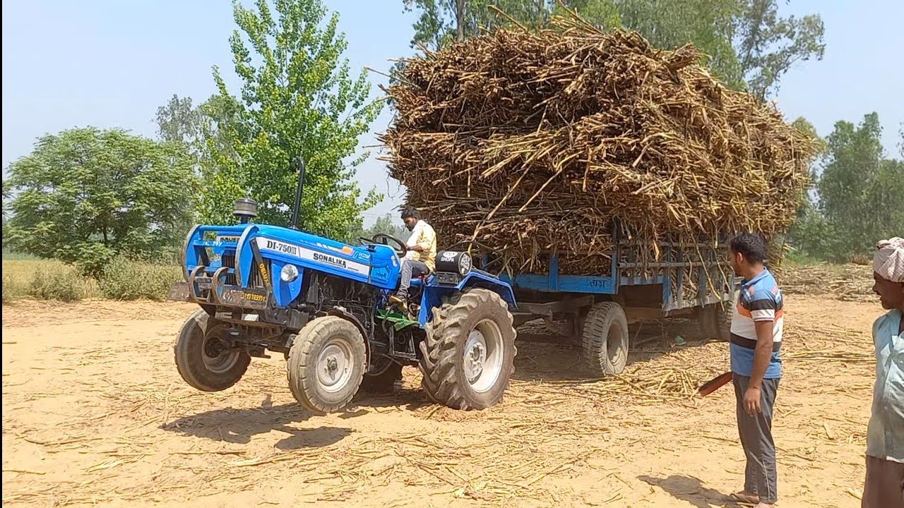 पिछला टायर खड्डे में गिरते ही ट्रेक्टर का पाड़ दिया पजामाSonalika 750 overload trala