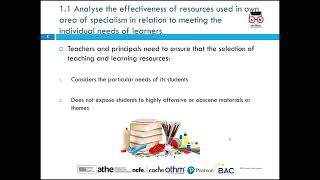 NCFE L4 CET - Using resources for education and training LO2