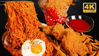 ASMR | Spicy Fried chicken & Fire noodles mukbang | no talking eating sounds