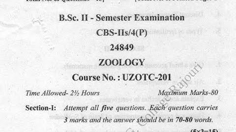 B.sc 2nd semester zoology previous years question papers||jammu University.