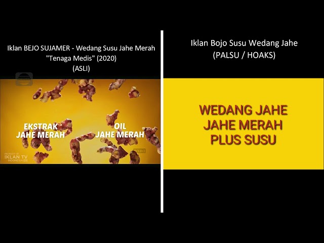 Perbandingan Iklan Bejo Susu Jahe Merah (Asli) dan Bojo Susu Wedang Jahe (Hoaks) class=