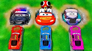 Mega Police & Rainbow Friends & River Scott Pits Vs McQueen & Pixar cars! BeamNG. drive!